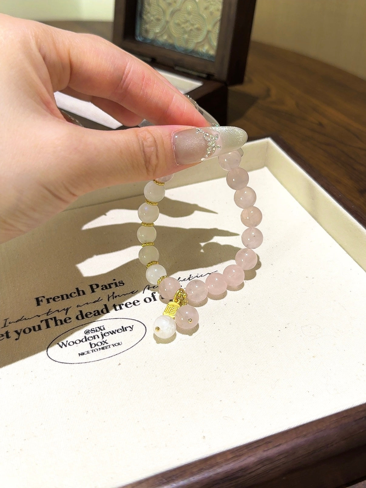 ▫️▪️ Pink crystal blue moonlight bracelet